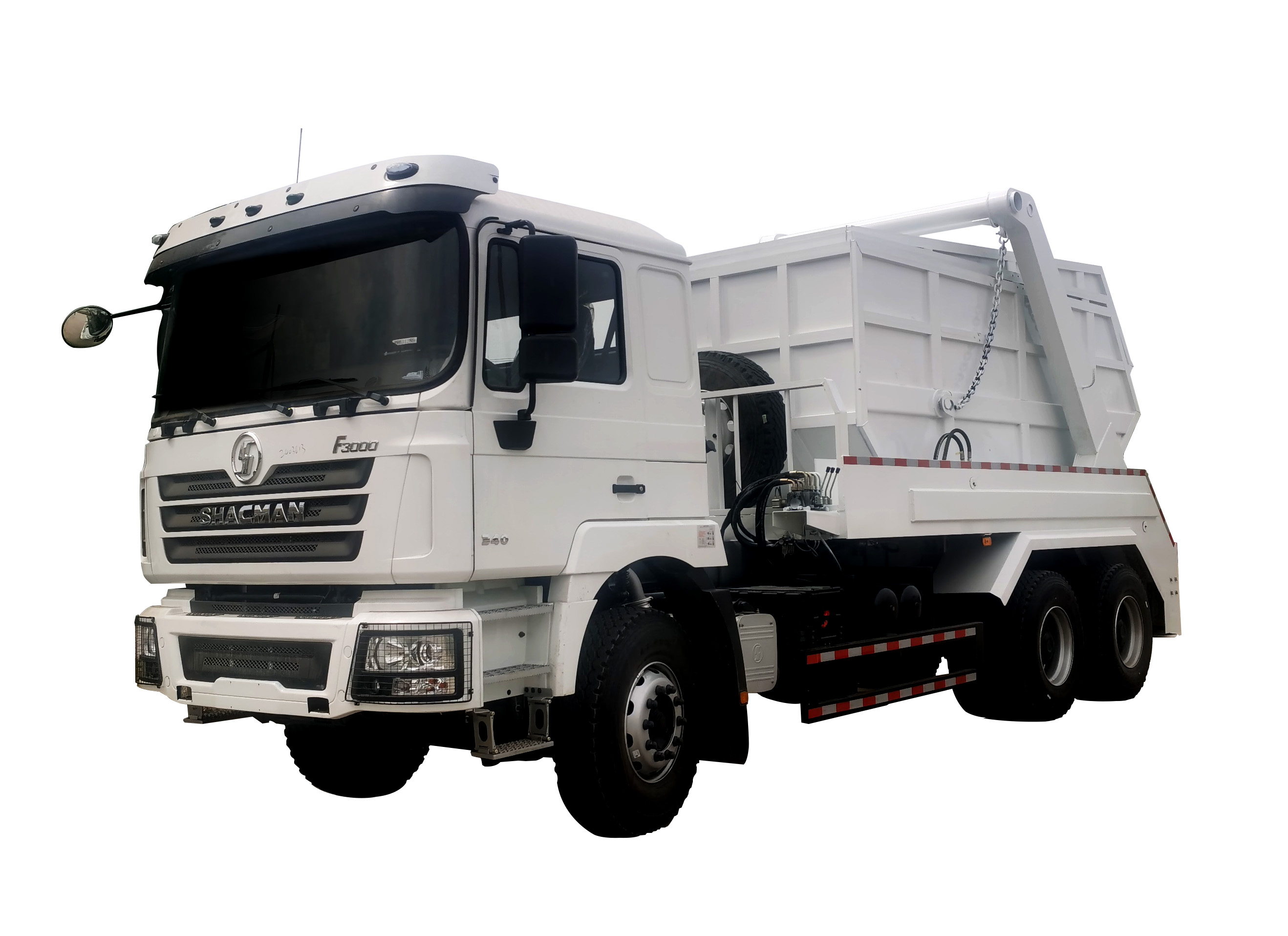 Swing arm garbage truck